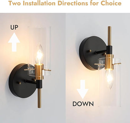 KSANA Black and Gold Wall Sconce, Modern Glass Wall Light Fixture for Living Room, Bathroom, Bedroom, and Hallway 1-Light