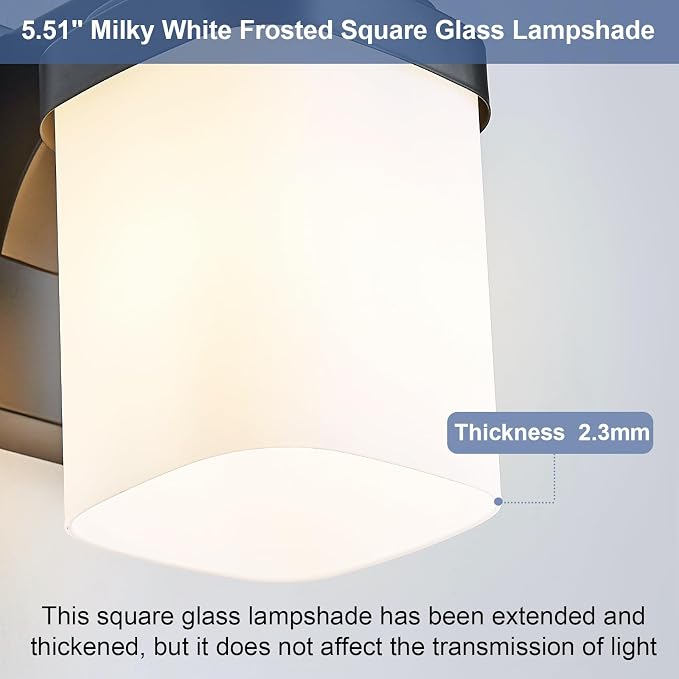 Vanity Lights, Small Bathroom Lamp Lighting Fixtures Over Mirror | 2-light black vanity lights for bathroom with milky white square glass shade, 10" modern farmhouse bathroom light fixtures
