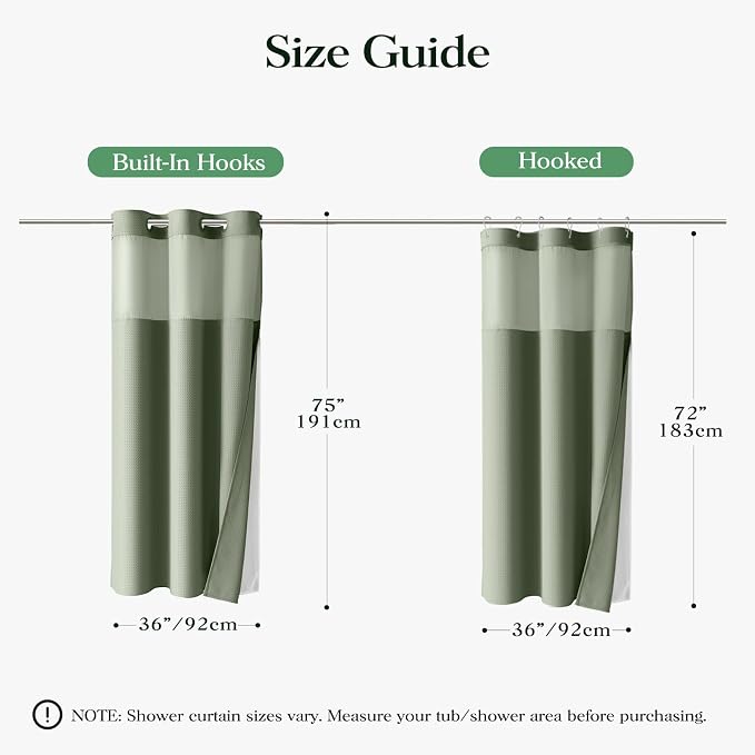Sage Green Hook Free Waffle Shower Curtain & Snap-in Liner,36x75 | Less Time to install, 3 in 1 Fabric Shower Curtain and Liner Set with Magnets, Stall, Shower Curtains for Bathroom