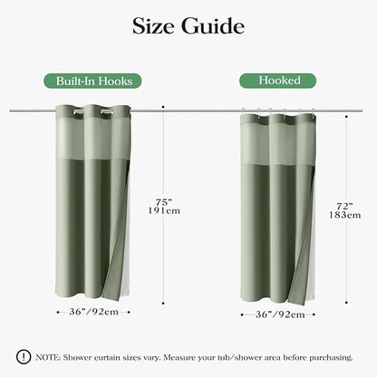 Sage Green Hook Free Waffle Shower Curtain & Snap-in Liner,36x75 | Less Time to install, 3 in 1 Fabric Shower Curtain and Liner Set with Magnets, Stall, Shower Curtains for Bathroom