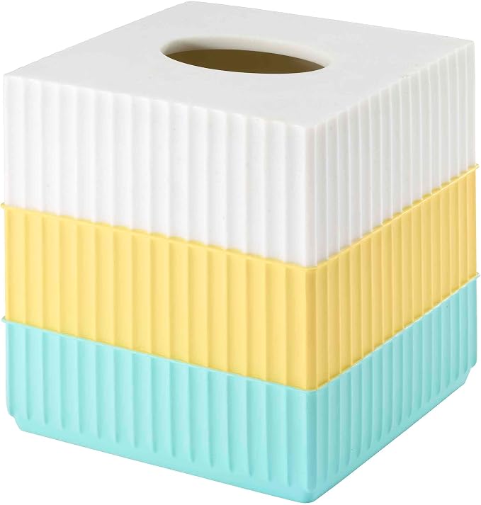 IZOD - Tissue Box Cover, Resin Countertop Bathroom Accessories, Dorm Room Essentials, Striped Bathroom Decor (Clubhouse Collection, Aqua)