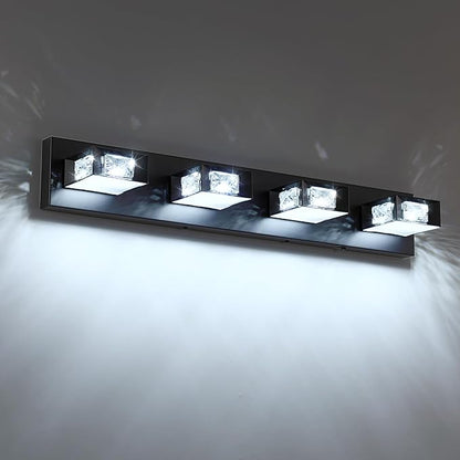 Joossnwell Black Vanity Light for Bathroom (4-Light, 28-Inch) Crystal Bath Light Fixtures 5CCT Dimmable Modern Led Bathroom Light Over Mirror with 350°Rotatable Head