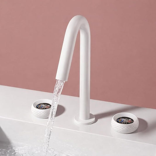 Wide Spread Bathroom Faucets for Sink 3 Hole Dual Mode 2 Knob Restroom Faucet Brass,White