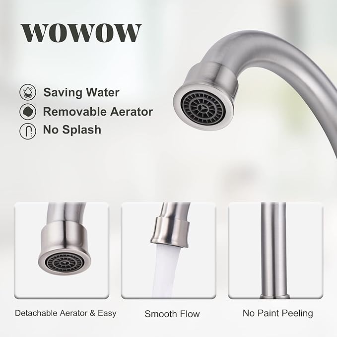 WOWOW Widespread Bathroom Faucet Brushed Nickel Bathroom Sink Faucet 8 inch Vanity Tap 2 Handle 3 Holes Deck Mount Taps with Drain
