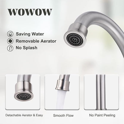 WOWOW Widespread Bathroom Faucet Brushed Nickel Bathroom Sink Faucet 8 inch Vanity Tap 2 Handle 3 Holes Deck Mount Taps with Drain