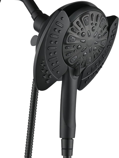 2 in 1 Shower Head with Handheld Combo High Pressure Black 2.5 GPM | 7.2" Rain Showerhead and 9 Spray Hand Held Shower, Adjustable Shower Angle, 59-inch Rotatable Stainless Steel Hose