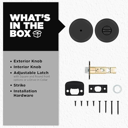 Kwikset Maven Interior Privacy Door Knob with Lock, Round Door Handle for Bathroom and Bedroom, Matte Black Keyless Turn Lock Doorknob, with Microban Protection