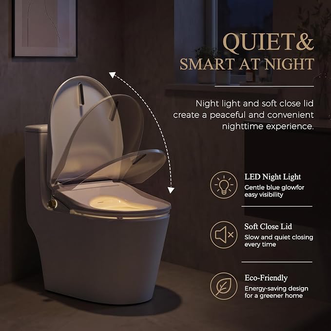 GAICOM Electric Bidet Toilet Seat Heated Seat Fits Round & Elongated | Instant Warm Water, Warm Air Dryer, Remote & Side Knob Control, Self-Cleaning Nozzle, LED Display, Night Light