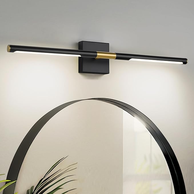 30 Inch Bathroom Light Fixtures, 16W 3CCT Dimmable Black and Gold LED Vanity Lighting Fixtures Over Mirror, 360?Rotatable Modern Bathroom Vanity Light Bar, AD-W9465-L75-BK