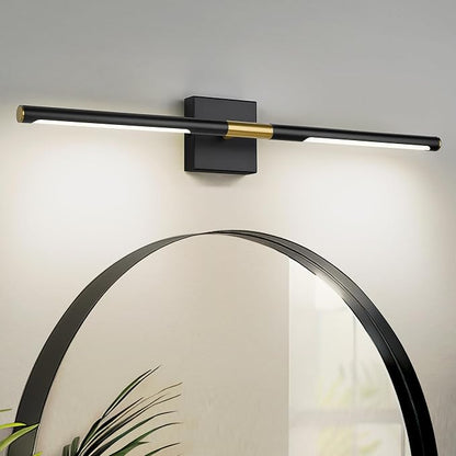 30 Inch Bathroom Light Fixtures, 16W 3CCT Dimmable Black and Gold LED Vanity Lighting Fixtures Over Mirror, 360?Rotatable Modern Bathroom Vanity Light Bar, AD-W9465-L75-BK