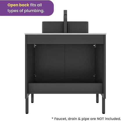 30" Mid-Century Modern Black Bathroom Vanity with Sink, Bathroom Storage Cabinet with 2 Soft-Closing Doors, Drain Assembly and Pipe NOT Included