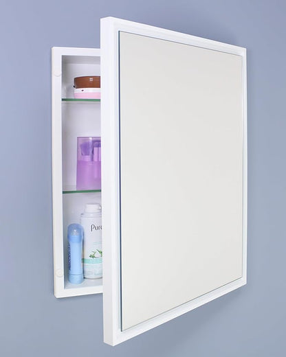 Fox Hollow Furnishings 16x20 Parker Metro Metal Framed Rectangle Recessed Bathroom Medicine Cabinet, Floating Mirror, 14x24 in-Wall Opening, Steel, Adjustable Glass Shelves, Magnet Close, White