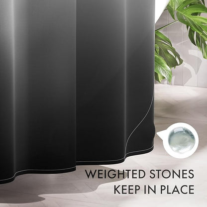 AmazerBath Shower Curtain, Ombre Black Fabric Shower Curtain Set with 12 Hooks, Farmhouse Cloth Black and White Shower Curtain, Washable Bathroom Shower Curtain Sets, 72x84 Inches