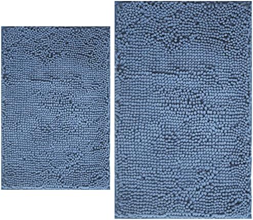BOANKODU Bathroom Rugs Sets 2 Piece, Extra Soft Chenille Bath Mat Absorbent Bathroom Rug, Bathroom Mat with PVC Non-Slip Bottom, Machine Washable Bath Rugs (32x20 Inch + 24x16 Inch, Deep Blue)
