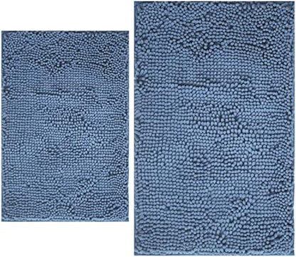 BOANKODU Bathroom Rugs Sets 2 Piece, Extra Soft Chenille Bath Mat Absorbent Bathroom Rug, Bathroom Mat with PVC Non-Slip Bottom, Machine Washable Bath Rugs (32x20 Inch + 24x16 Inch, Deep Blue)