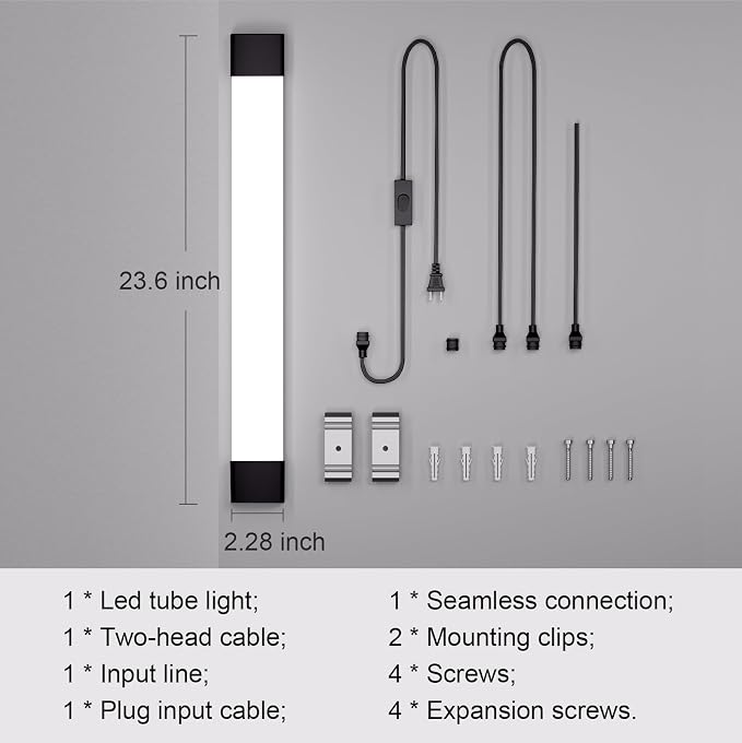 Plug in Light Fixture 2FT Linkable 5000K Under Cabinet Lighting, LED Tube Light Fixture with Plug, Triproof Ceiling Wall Light for Closet Workbench Kitchen Basement Garage | LED Tube Light Fixture with Plug, Triproof Ceiling Wall Light for Closet Workb...