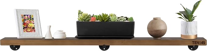 TEN49 Real Wood Rustic Floating Shelves Wall - 60 Wide Small Wooden Industrial Pipe Shelving 1.8 Thick - Farmhouse Pipe Wall Shelves Furniture Bathroom Decor Art Shelf - Dark Espresso Color - Set of 2