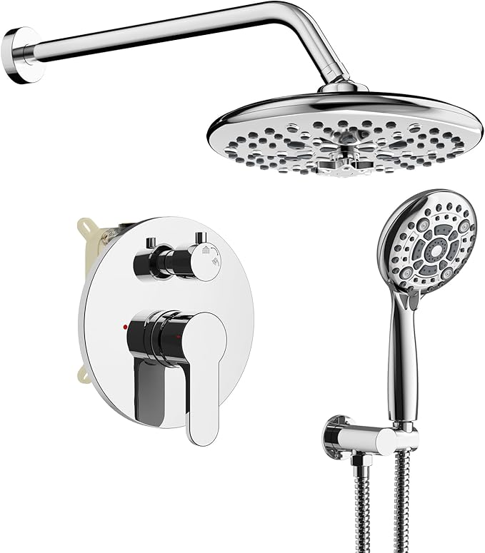 SR SUN RISE Shower Faucet - 10 Inch Multifunctional High Pressure Shower Head System with Handheld Shower Head Fixtures - Valve Included - Polished Chrome
