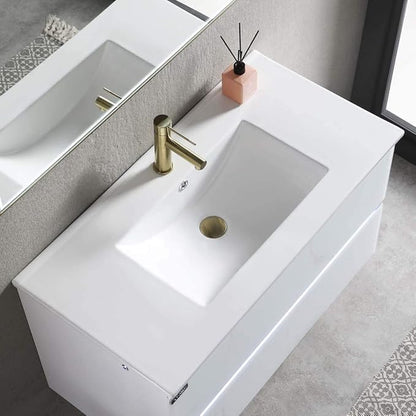 Blossom LED Lighted 36 Inch Bathroom Vanity with Ceramic Sink | Wall Mounted Floating Bathroom Vanity with Dimmable LED Lights | Modern Design Bathroom Vanities | Calacatta White