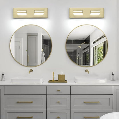 OKELI 2 Lights Bathroom Vanity Light Fixtures Gold LED Dimmable Vanity Light Over Mirror Modern Wall Mounted Lighting Fixture, 350° Rotatable Lamp Head 24W Cold White 6000K ETL Listed