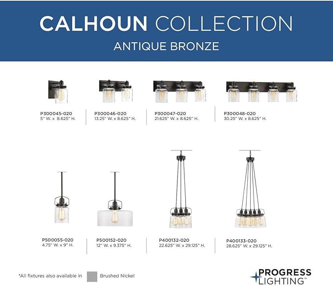 Progress Lighting P300045-020 Calhoun Collection Clear Glass Farmhouse Bath Vanity Light, 1 Light, Antique Bronze