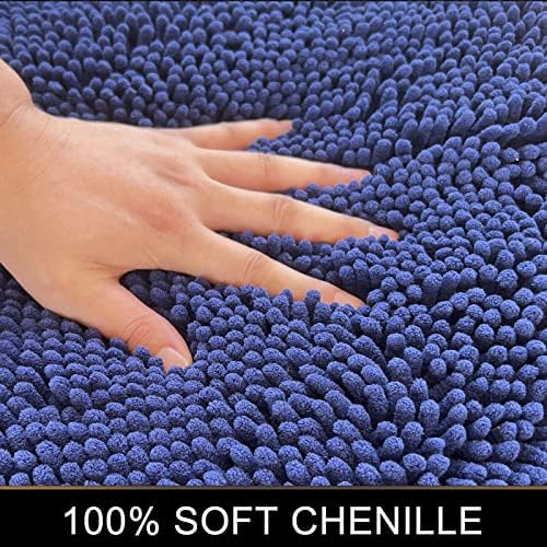 RUN HELIX Navy Blue Bathroom Rug Mat Set, Extra Thick and Absorbent Chenille Soft Plush Shaggy Non-Slip Bath Mats, Washable for Bathrooms, 24x16+20x32 Inch