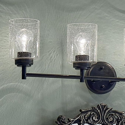 Kichler Winslow 30" 4-Light Vanity Light in a Rich Black with Clear Seeded Glass for Bathroom and Powder Room Vanity, Luxe Industrial Style, (30" x 9.25"), 45887BK