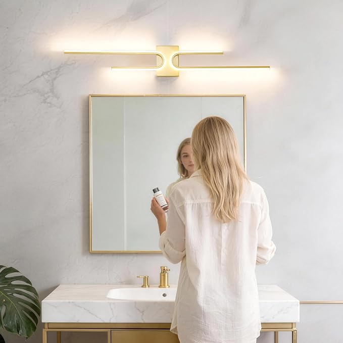 Modern LED Bathroom Vanity Light, Dimmable Vanity Light Fixture, Gold Bathroom Light Fixtures over Mirror, Wireless LED Wall Sconce with Remote Control, 39.17 Inch Wall Light for Bedroom, Living Room