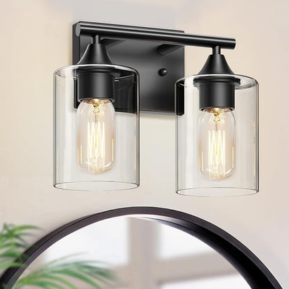 Vanity Lighting Fixtures,2-Light Bathroom Lights Over Mirror,Modern Sconces Wall Lighting with Clear Glass Shade,Light Fixture for Bathroom Bedroom Living Room Vanity Table Hallway