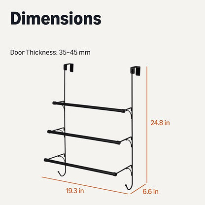 Amazon Basics Over-the-Door Towel Rack with Hooks, 19.3W x 6.6D x 24.8H inch, Black