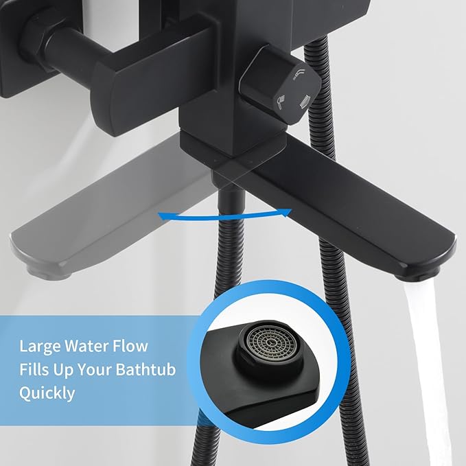 Taplong Matte Black Outdoor Shower Fixture Exposed Bathroom Shower Faucet Set,Shower System with 9" Rain Shower Head Handheld Sprayer Single Handle, SUS304 Triple Function Wall-Mounted Faucet