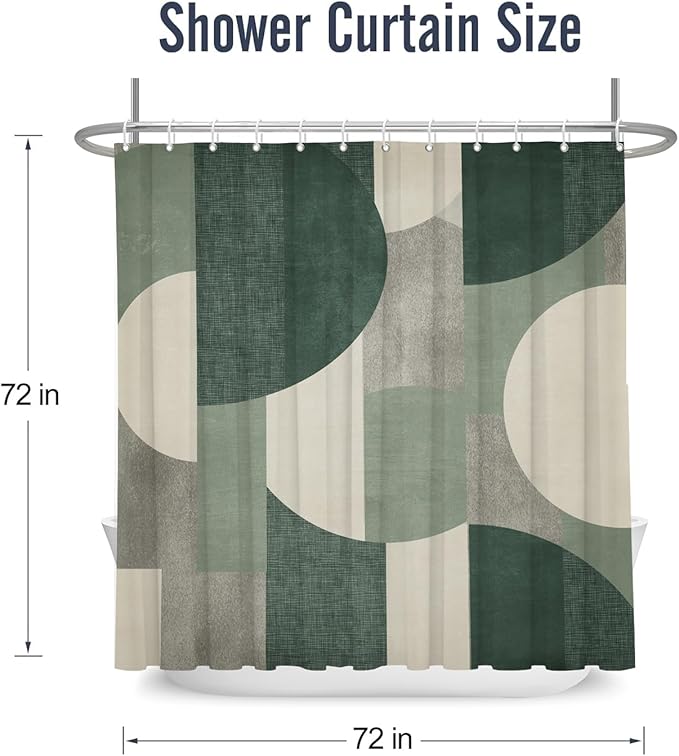 Green Shower Curtain Abstract Modern Geometry Circles Contemporary Style Sage Green Fabric Shower Curtains Decor Modern Bath Curtain Bathroom Accessories 72x72 Inches