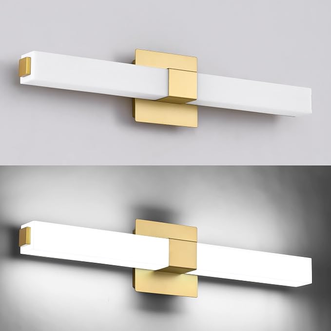 Gold Bathroom Light Fixtures - 24 inch LED Vanity Lights 18W - Modern Bathroom Lights Over Mirror Cool White Light