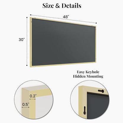 48"x30" Satin Gold Large Framed Bathroom Vanity Wall Mirror | Large Vanity Wall Mirror, Slim Metal Frame, Dresser or Sideboard Use, Vertical/Horizontal Mount, Tempered Glass