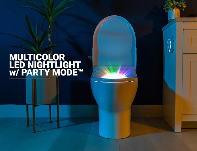 BidetKing Crown Round Bidet Toilet Seat, Endless Warm Water, Strong Spray, Backlit Remote, Multi-color LED, Ultra Slim, Stainless Steel Nozzle, Sittable Lid, 3 Year Warranty (Round)