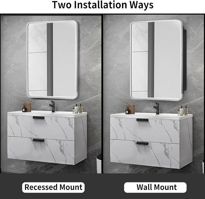 Movo Medicine Cabinet with Mirror, 20 Inch x 31 Inch Metal Framed Bathroom Mirror Medicine Cabinet Rectangle Tilting Beveled Vanity Mirrors Recess or Surface Mount Installation Chrome