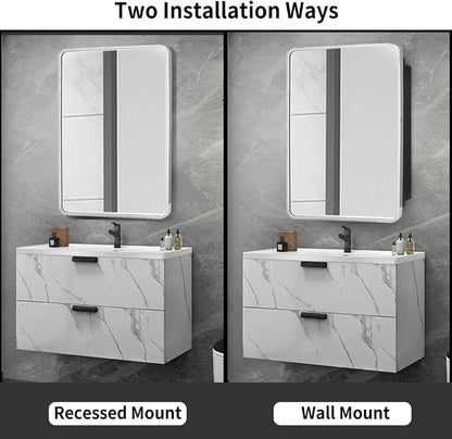 Movo Medicine Cabinet with Mirror, 20 Inch x 31 Inch Metal Framed Bathroom Mirror Medicine Cabinet Rectangle Tilting Beveled Vanity Mirrors Recess or Surface Mount Installation Chrome