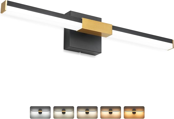 SOLFART Bathroom Vanity Lights 32-Inch: Black and Gold Dimmable 5 Color Temperature 360 Degree Rotation Bathroom Lights Over Mirror ETL IP44