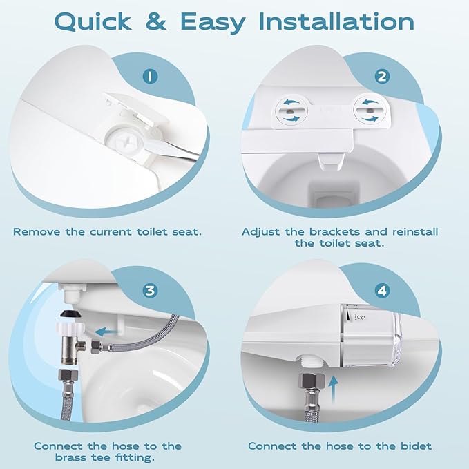 Ultra-Slim Bidet Dual Mode Bidet Attachment for Toilet, Bidet Toilet Seat Attachment with Pressure Controls(Feminine/Posterior Wash),Easy to install Design Non-Electric Bidet