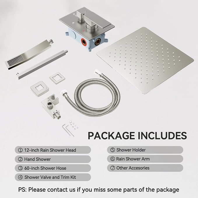 Shower System Shower Faucet Set, STARBATH 12" Wall Mount Rain Shower Head and Handheld Spray for Two Person, Rainfall Shower System with Diverter Valve and Trim Kit Complete,Brushed Nickel
