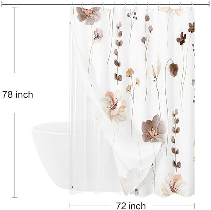Long 3 in 1 Shower Curtain Set, 72x78 | Long 3 in 1 Shower Curtain Set, PEVA Liner Set & 12 Double Sided Steel Hooks, Waterproof Fabric Bathroom Curtain