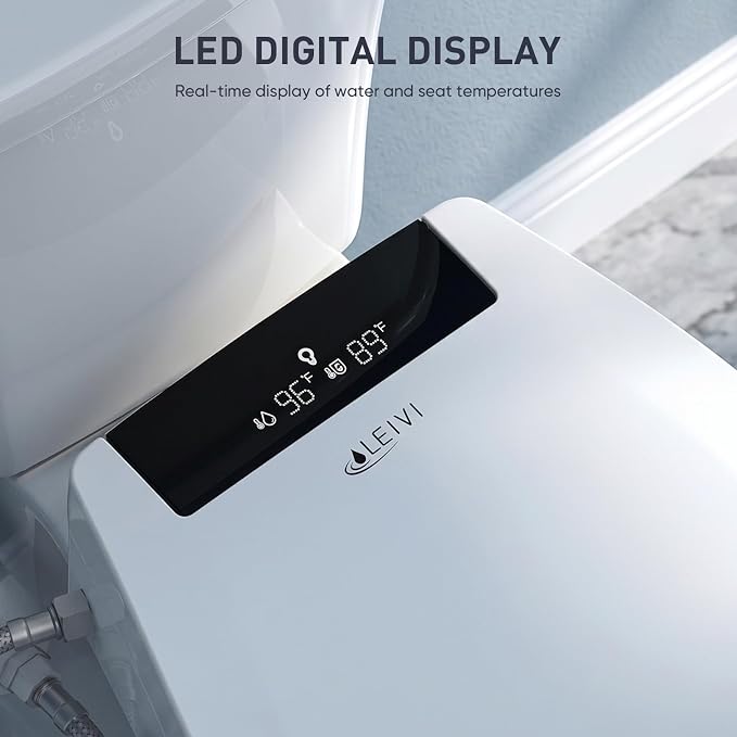 LEIVI Electric Bidet Toilet Seat with Auto Open & Close Lid, Digital LED Display, Heated Seat, Night Light, Bidet with Warm Water and Dryer, Elongated