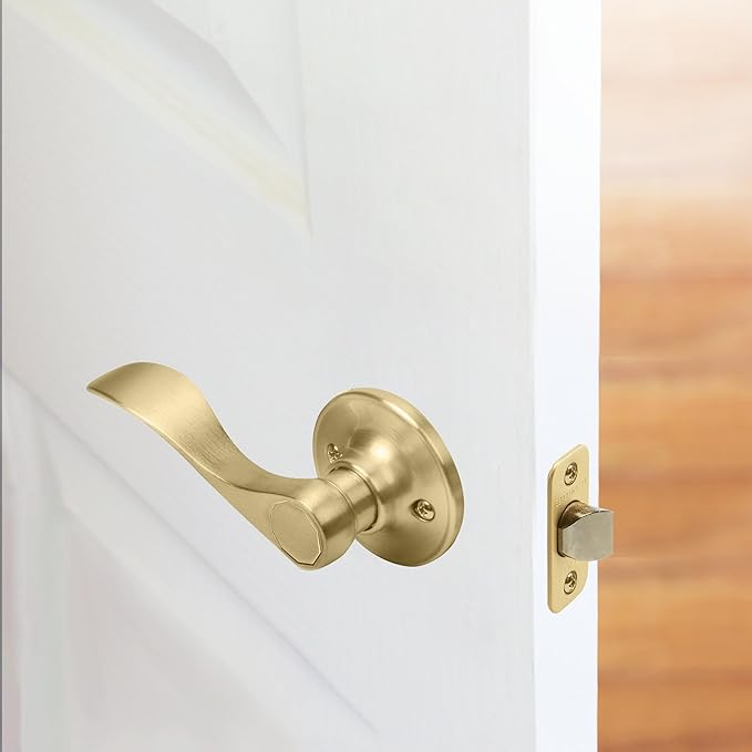 Design House Springdale Passage Hall Closet Interior Door Lever Handle Lockset, Non-Locking Handle Hardware, Satin Gold, 6.375 in x 1.94 in x 2.625 in, Item 728899