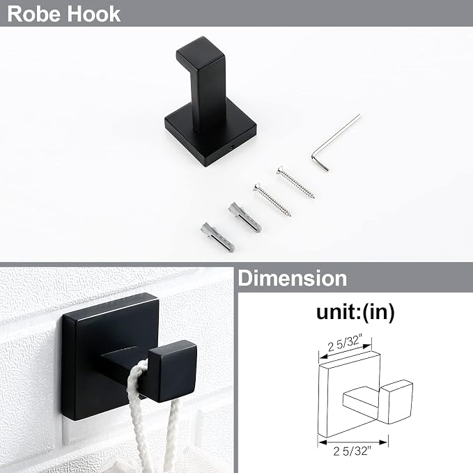 BAGNOLUX Matte Black Bathroom Accessories Set 4 Pieces, Bathroom Towel Holder Set Stainless Steel, Black Towel Bar Towel Racks for Bathroom Wall Mounted, Square Bathroom Hardware Set Heavy Duty
