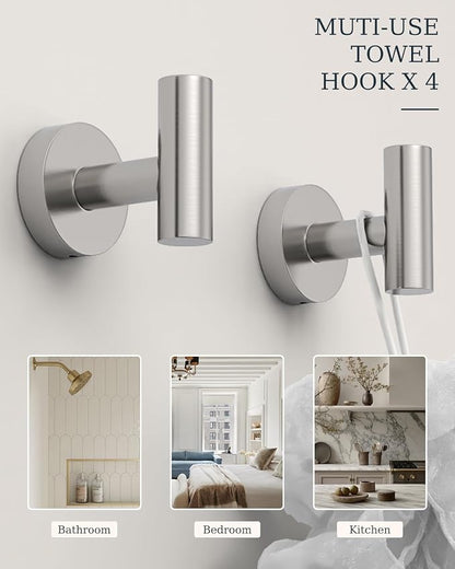 Brushed Nickel Bathroom Hardware Set 10 Pieces Stainless Steel | Evolvegoods Bathroom Hardware Set, Includes 26 inch Towel Bar, 4 Towel Hook, 2 Towel Ring Toilet Paper Holder