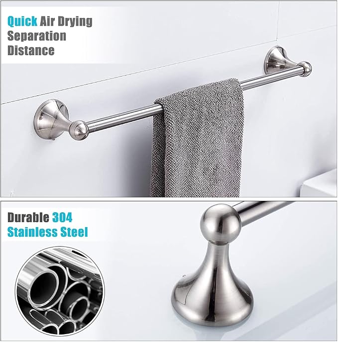 8 Piece Bathroom Accessory Set(Adjustable Towel Bar, Towel Ring, Toilet Paper Holder,Towel Hook), Wall Mounted Bathroom Hardware Accessories Set,Brushed Nickel