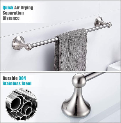 8 Piece Bathroom Accessory Set(Adjustable Towel Bar, Towel Ring, Toilet Paper Holder,Towel Hook), Wall Mounted Bathroom Hardware Accessories Set,Brushed Nickel