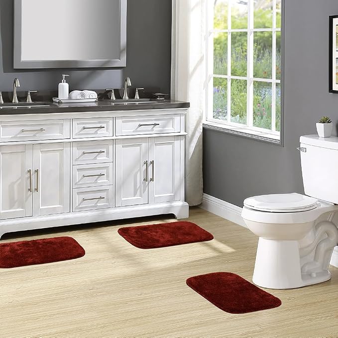 Garland Rug Traditional Nylon Washable Chili Pepper Red 3 Bath Rugs (17" X 24", 21" X 34", 21" X 34") - Soft, Absorbent, and Stylish for Your Bathroom