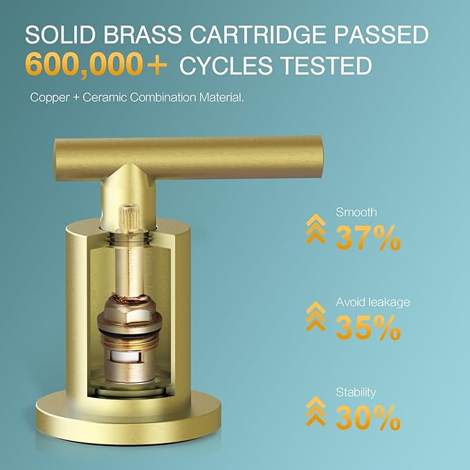 TRUSTMI Bathroom Faucet 3 Hole Brushed Gold - 8 Inch Widespread Brass Bathroom Vanity Sink Faucets in Gold with Swivel Spout, Include Overflow Drain and cUPC Supply Lines