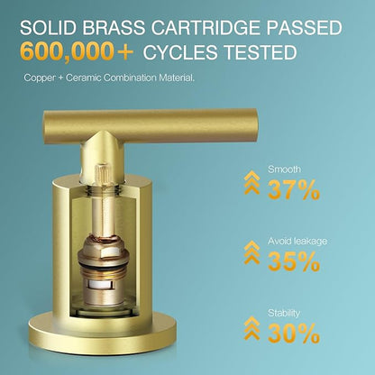 TRUSTMI Bathroom Faucet 3 Hole Brushed Gold - 8 Inch Widespread Brass Bathroom Vanity Sink Faucets in Gold with Swivel Spout, Include Overflow Drain and cUPC Supply Lines